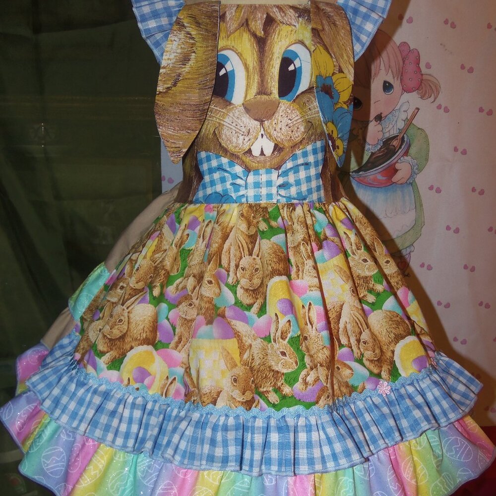 Easter Bunny Eggs Baby Girl dress Vintage Fabric NEW Size 3t
